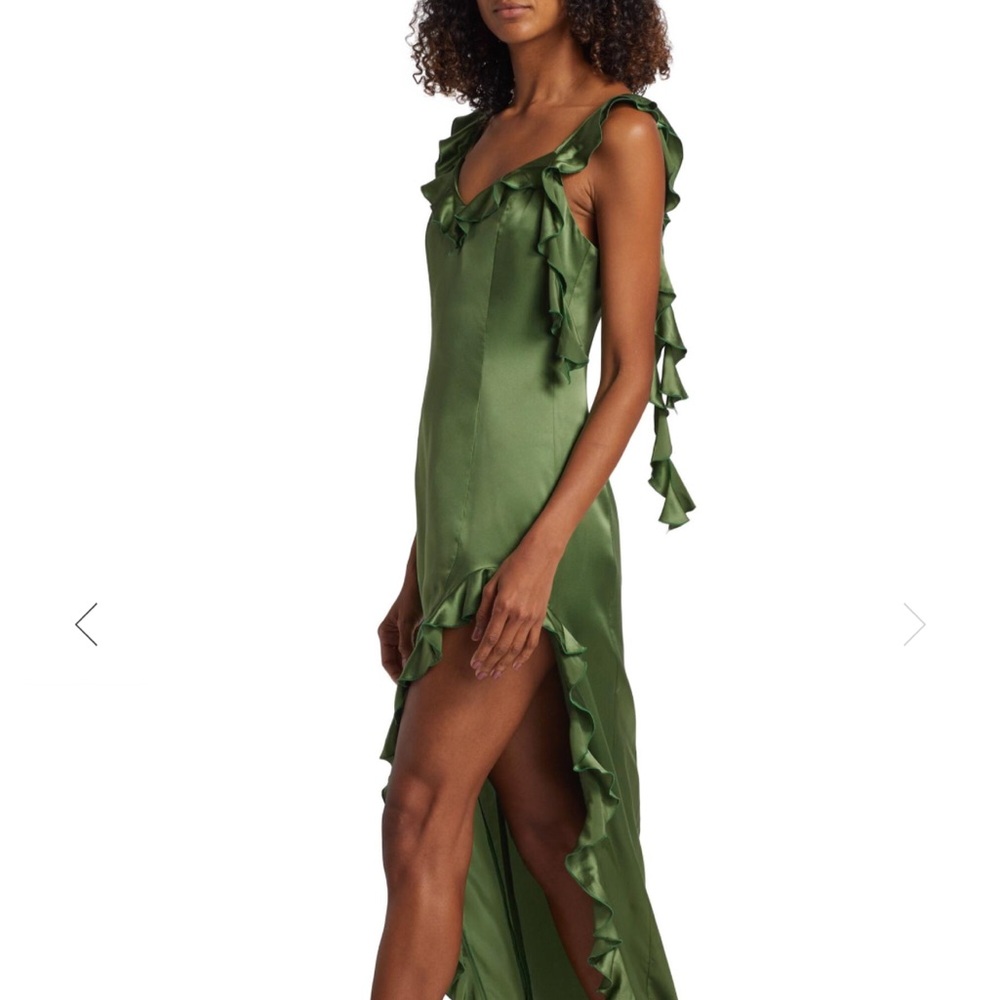 NWT AMANDA UPRICHARD Green Asymmetrical Ruffled Gown